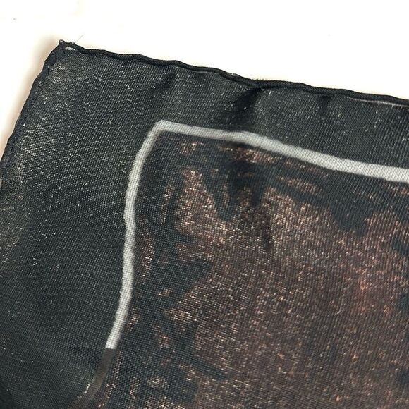 Silk Velvet Oblong Scarf Embroidered Burnt Orange Olive Green Black Lining - Picture 9 of 10